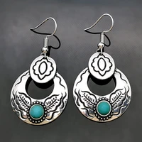 2022 cute women earrings gold jeweler gothic accessories vintage turquoise flower leaf earrings korean fashion pendientes mujer