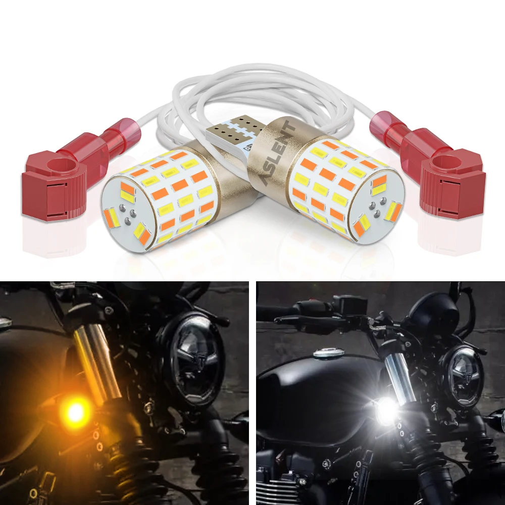 

2pcs Motorcycle Green Pink White Daytime Running Light DRL Yellow Turn Signal Lamp Super Bright T15 T10 W5w Led Moto Scooter 12v