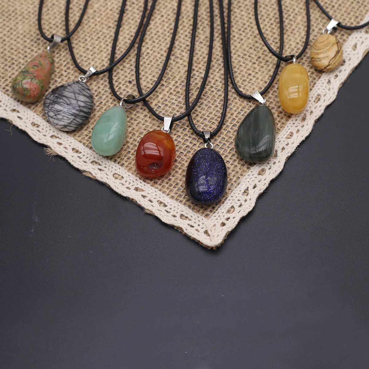 Natural Stone Irregular Shaped Pendant Necklace Leather Rope Chain Jewelry for Making DIY Necklace Accessories Gifts