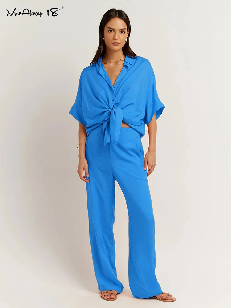 

Mnealways18 Fashion Women Two Piece Outfits Orange Oversized Shirt And Pants Ladies Vacation Pantsuit Cotton Linen Button Sets