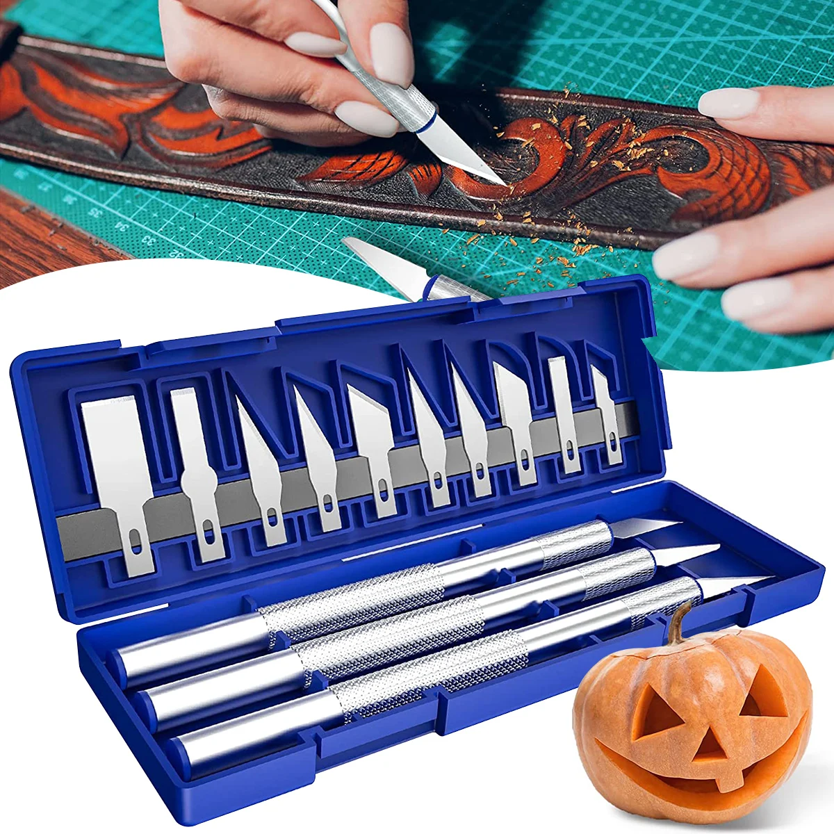 

New 13 Pieces Craft Hobby Blades Kit Aluminum Alloy Refill Hobby Art Blades Exacto Blades Set with 3 Handles and 10 Refill