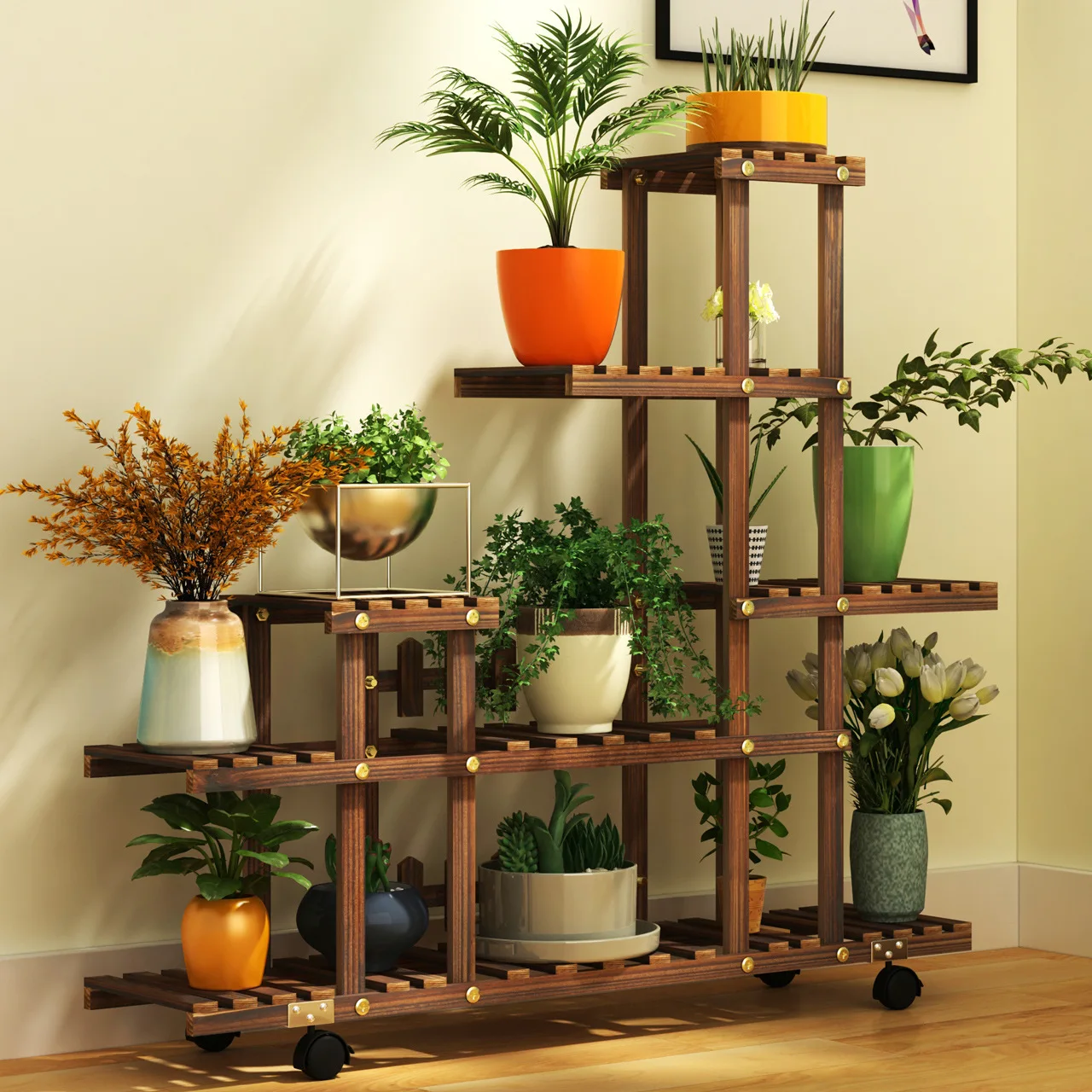 

Multilayer Wooden Flower Rack 98*25*92Cm Plant Stand Bonsai Display Shelf for Yard Garden Patio Balcony Flower Stand Shelves