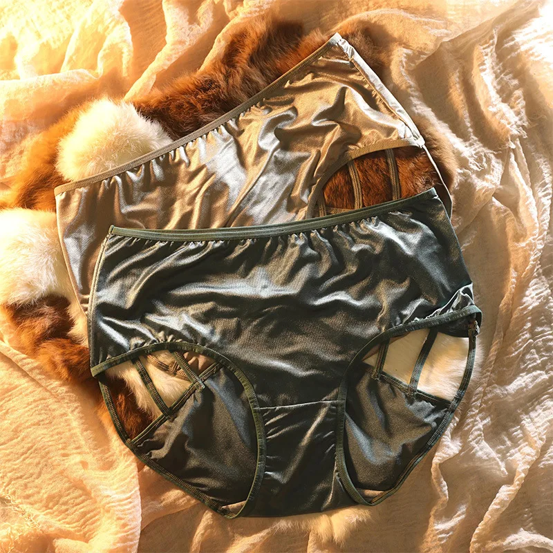 

women Plus Size Panties Sexy glossy satin briefs Underwear lady's hollow out hot underpants sexy lingerie 65-90kg