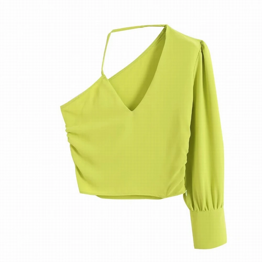 

Single Shoulder Blouse Women Summer 2022 New Fashion V-neck Camis Modern Girl Crop Top Wears