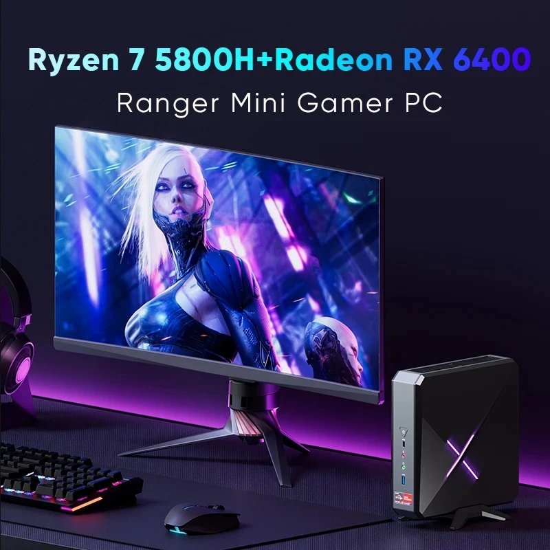 

Topton Mini Gaming PC Gamer AMD Ryzen 7 5800H Radeon RX 6400 Windows 11 2*DDR4 2xNVMe 2x2.5G LAN Mini PC Computer WiFi6 BT5.2