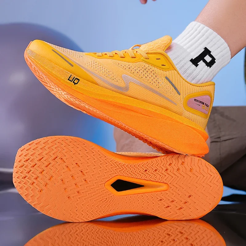 Мужская марафонская обувь с оранжевой сеткой мужские спортивные кроссовки для