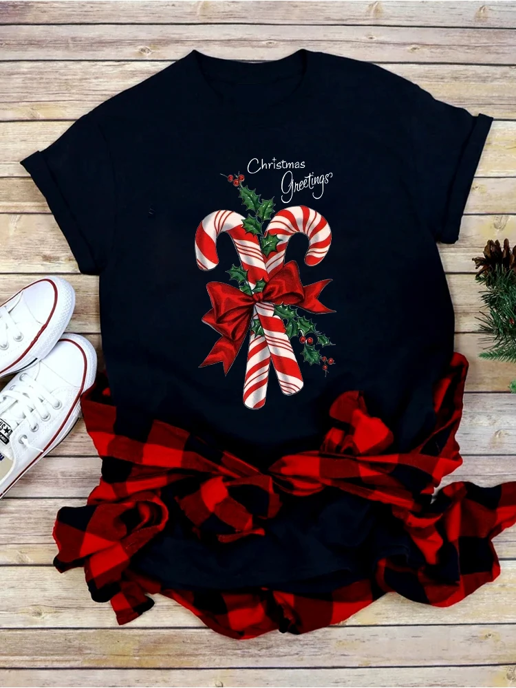 

Festival Merry Christmas Women Christmas Print Mujer Camisetas Black Top T Shirts Aesthetics Graphic Short Sleeve t-shirt