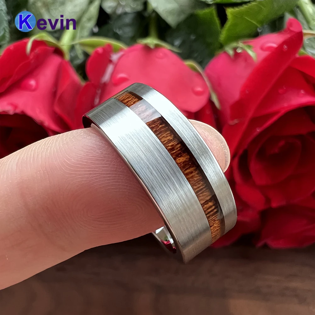 Обручальное кольцо 8 мм с деревянной инкрустацией мужское t-Кольцо из вольфрама