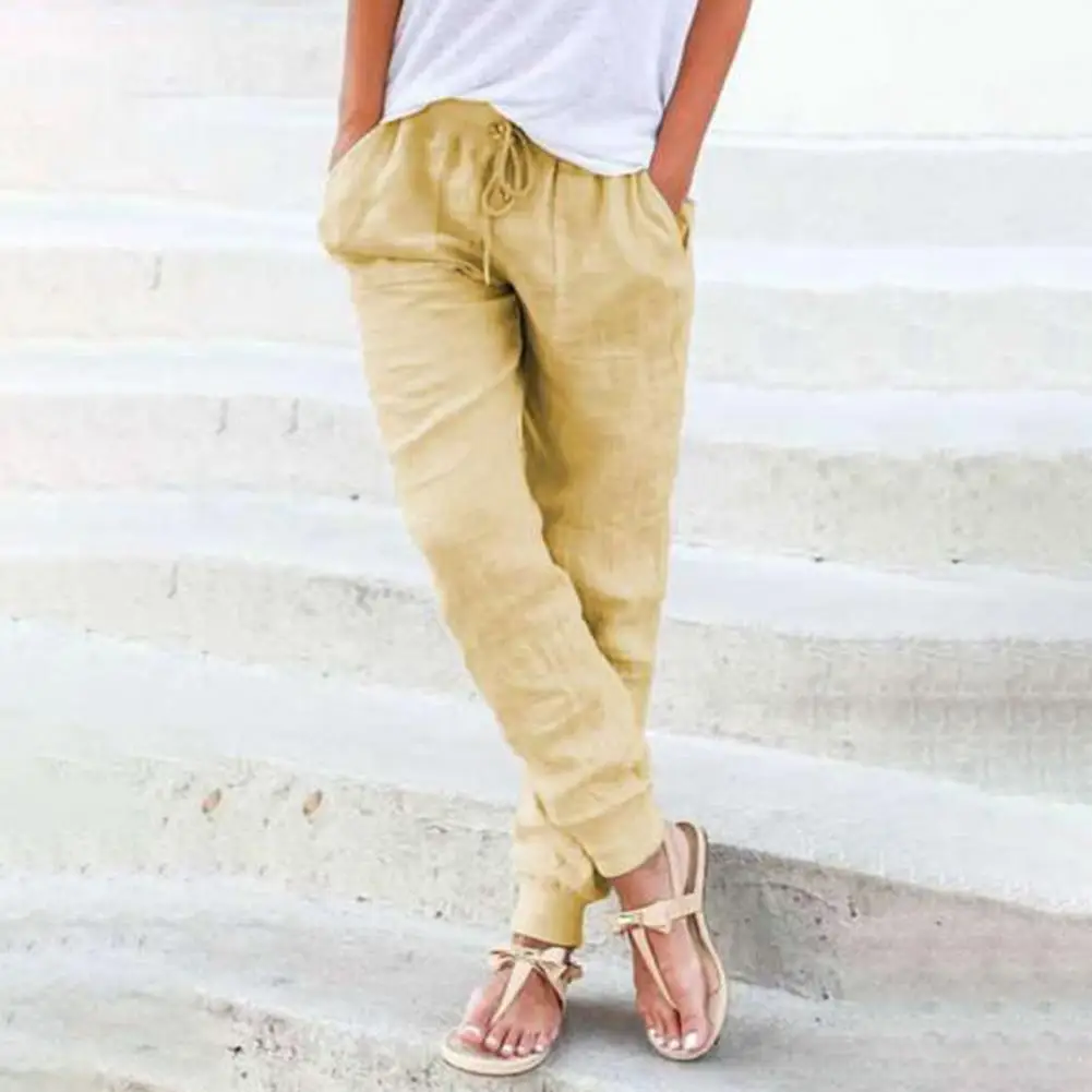 

Comfortable Casual Solid Color Elastic Waist Pockets Trousers for School