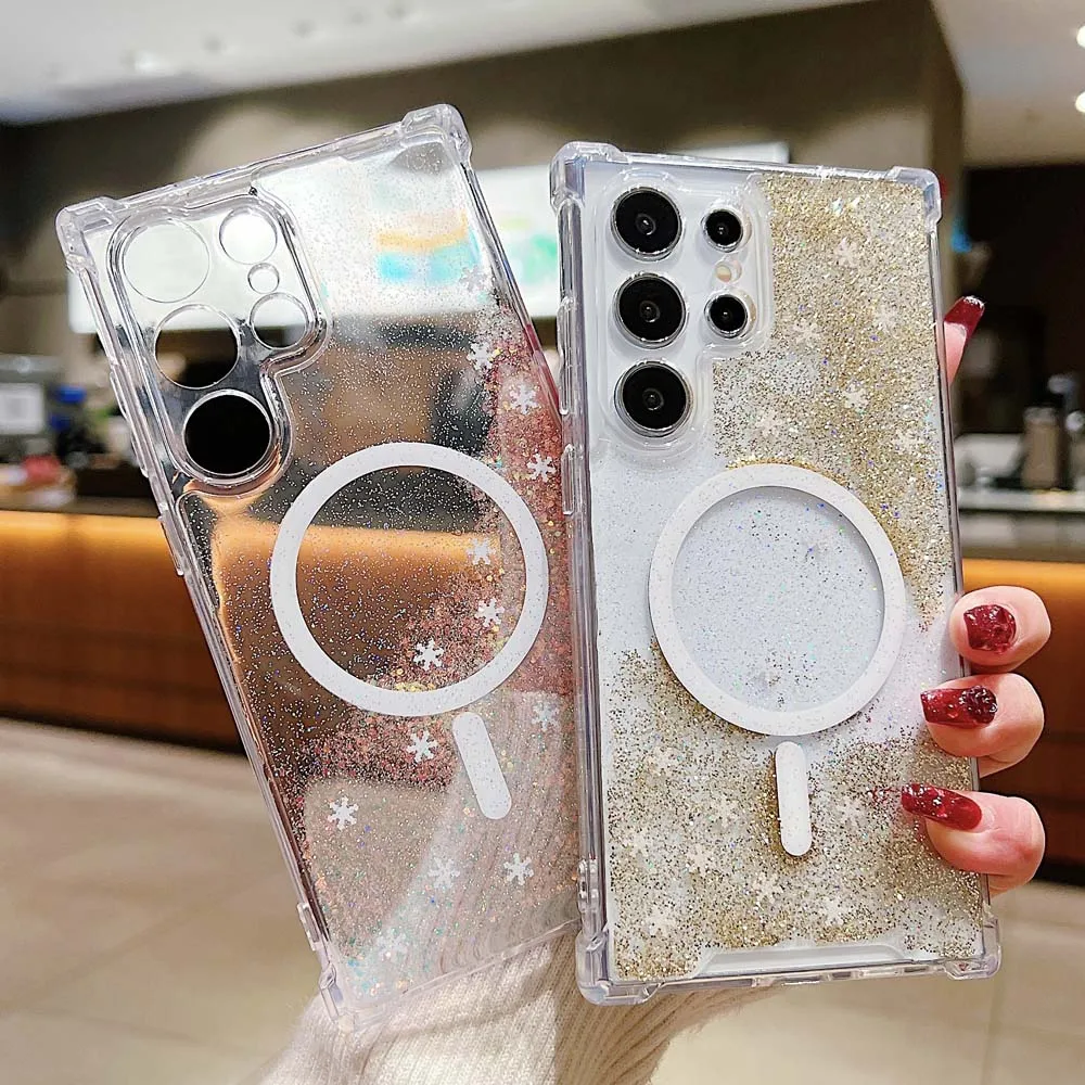 Прозрачный чехол Magsafe для Samsung Galaxy S24 S23 Plus противоударный мягкий магнитный с