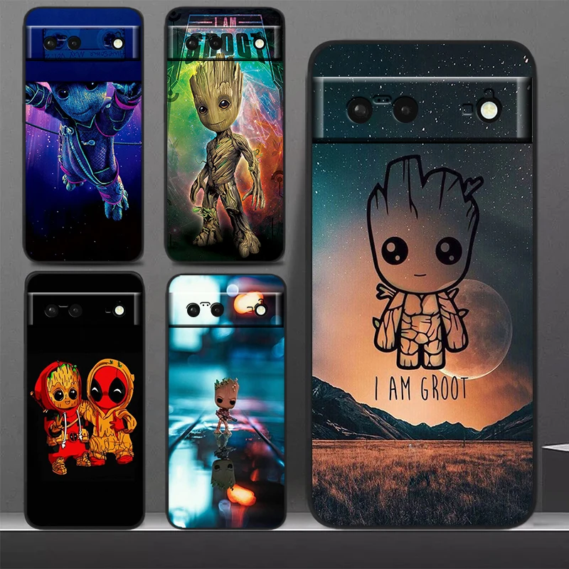 Телефон с супергероем Marvel Groot задняя крышка для Google Pixel 9 8 7 Pro 6 6A 5A 5 4 4A XL черный