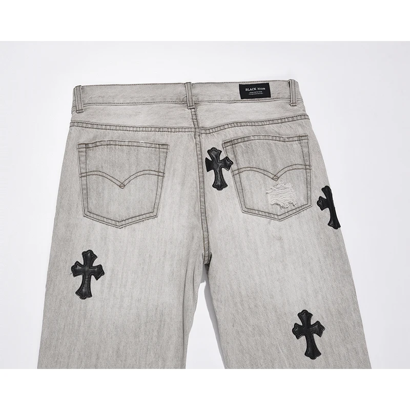 Джинсы мужские рваные в стиле хип-хоп уличные брюки из денима панк с перекрестной