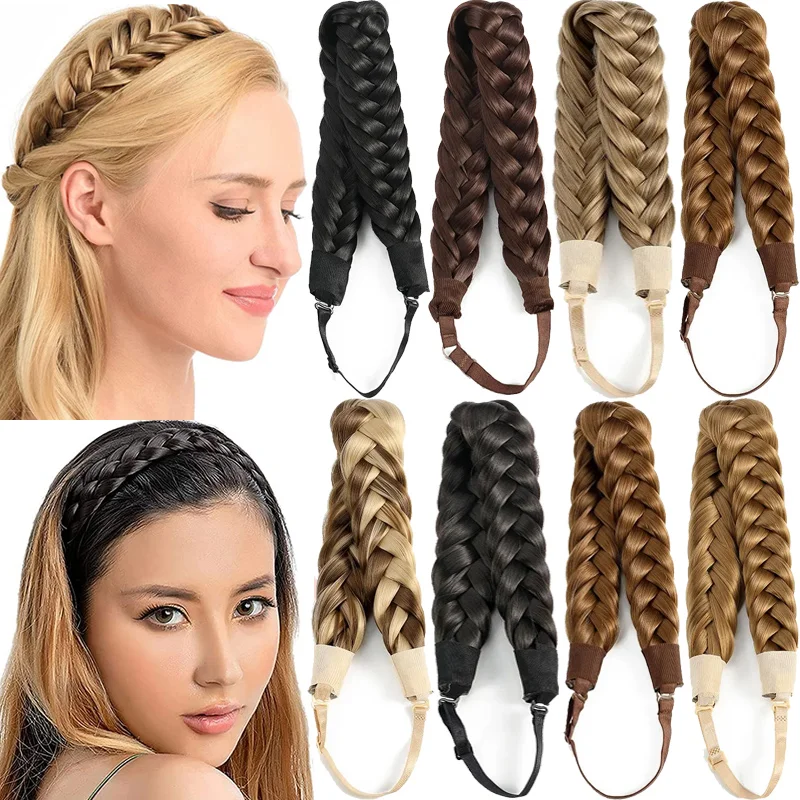 

Synthetic Braided Headbands Fake Hair Plaited Hair Band Braiding Hair Accessories Hair Extension Hairpiece for Women Girls