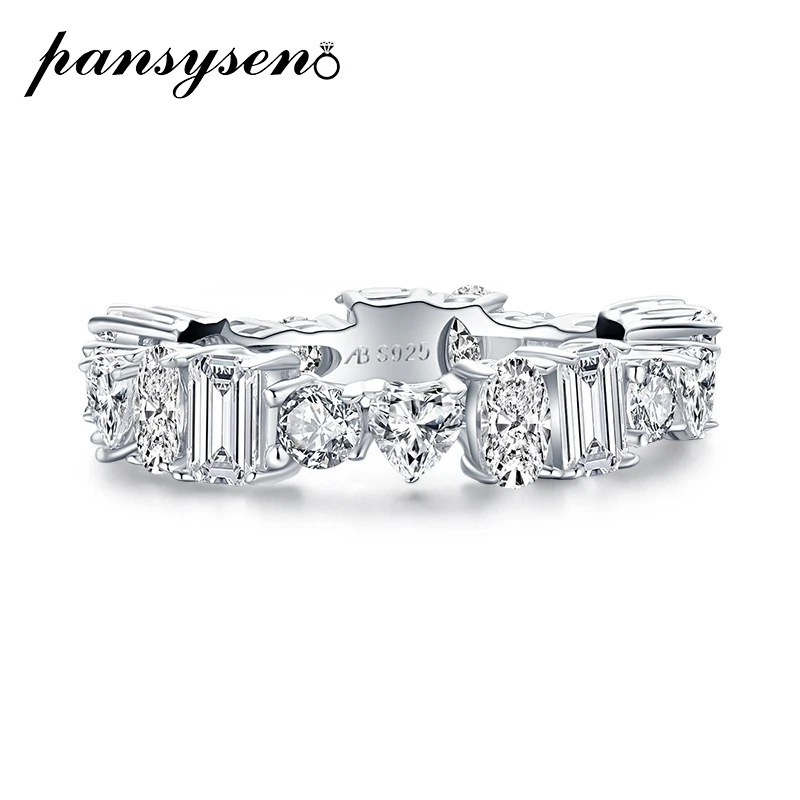 

PANSYSEN 100% 925 Sterling Silver Irregular High Carbon Diamond Engagement Ring Wedding Bands for Women Fine Jewelry Wholesale