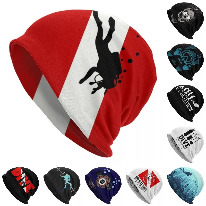 

Scuba Dive Flag Bubble Skullies Beanies Caps Men Women Unisex Cool Winter Warm Knit Hat Adult Diving Diver Bonnet Hats