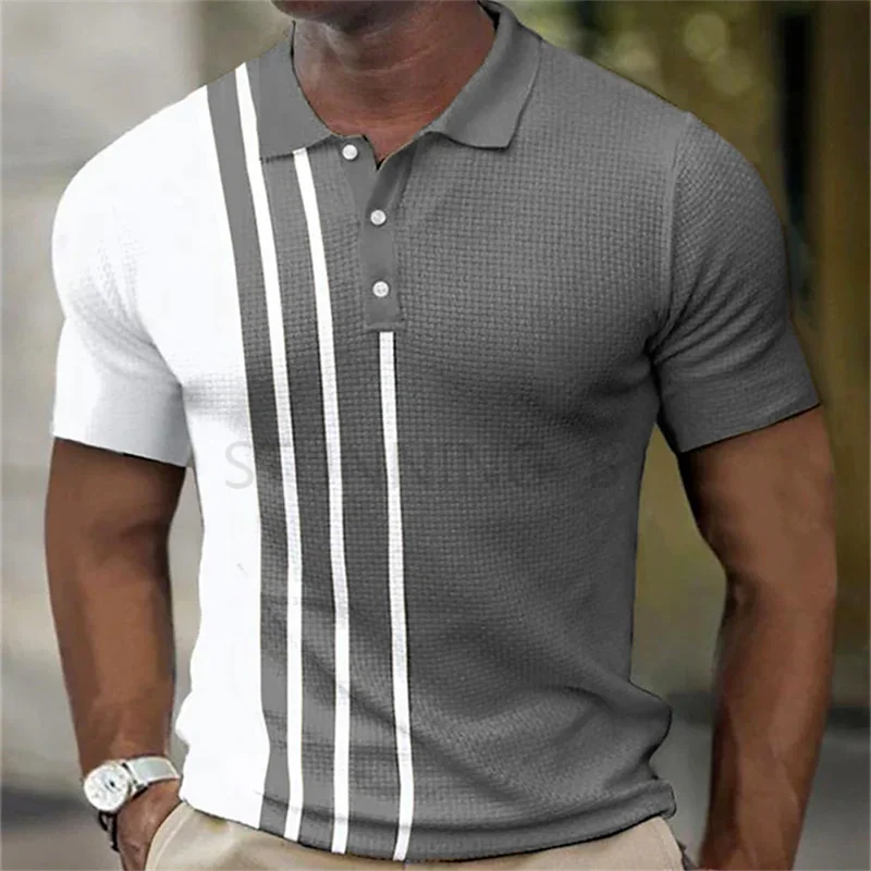 

High Quality Men's Polo Shirt 2023 New Stripes Short Sleeve T-shirts Casual Business Button Tops Tees Summer Clothing for Boys