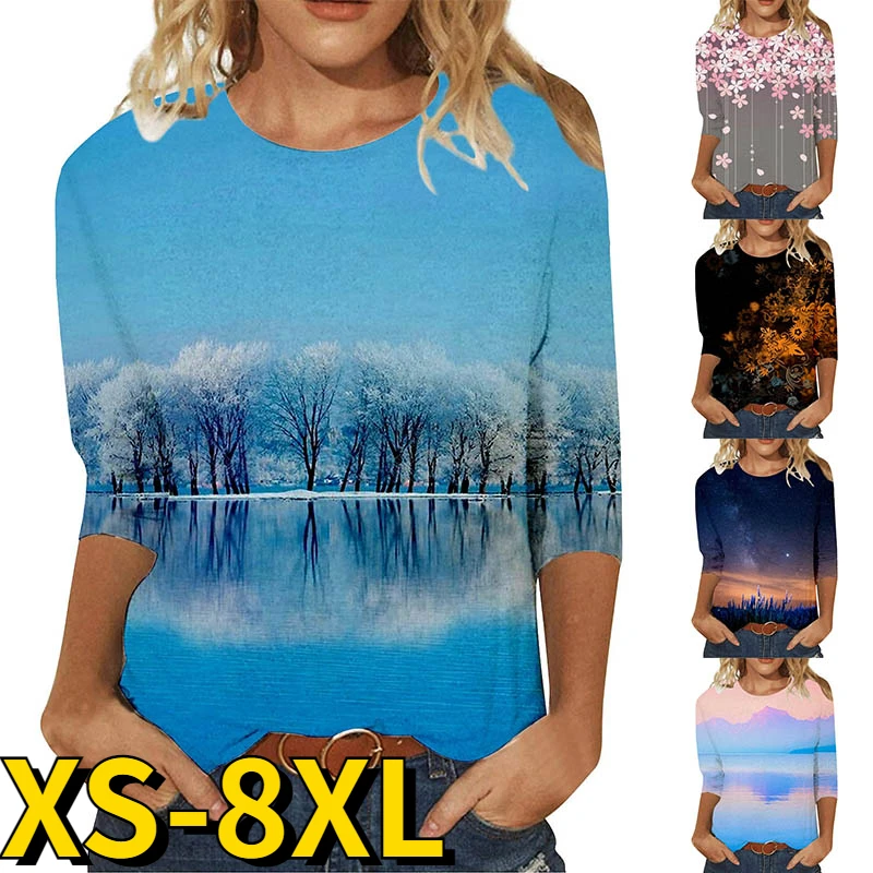 

Женская футболка с круглым вырезом, Свободный пуловер с цветочным принтом, Осень-зима 2022