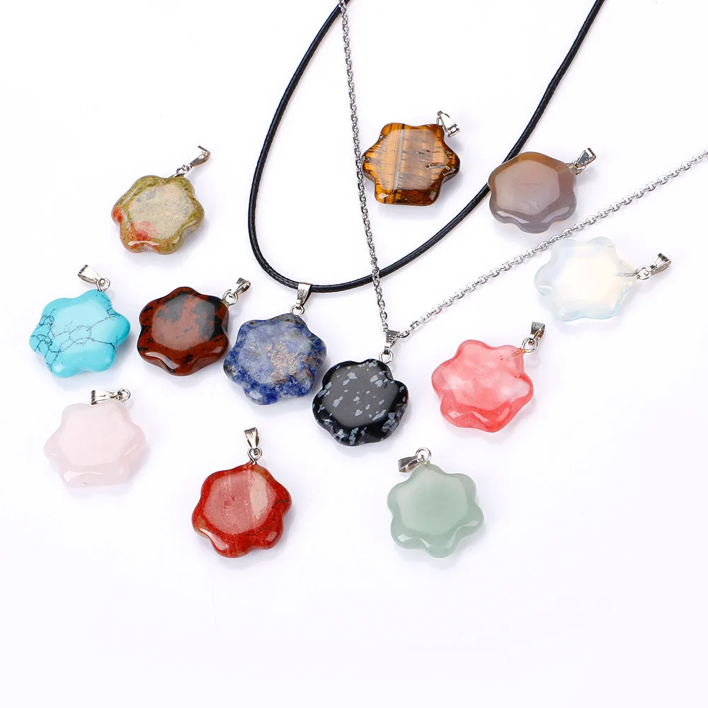 

Natural Semi-precious Stone Flower Pendant Necklace Opal Tiger's Eye Rose Pink Quartz Crystal Chakra Reiki Healing Necklaces