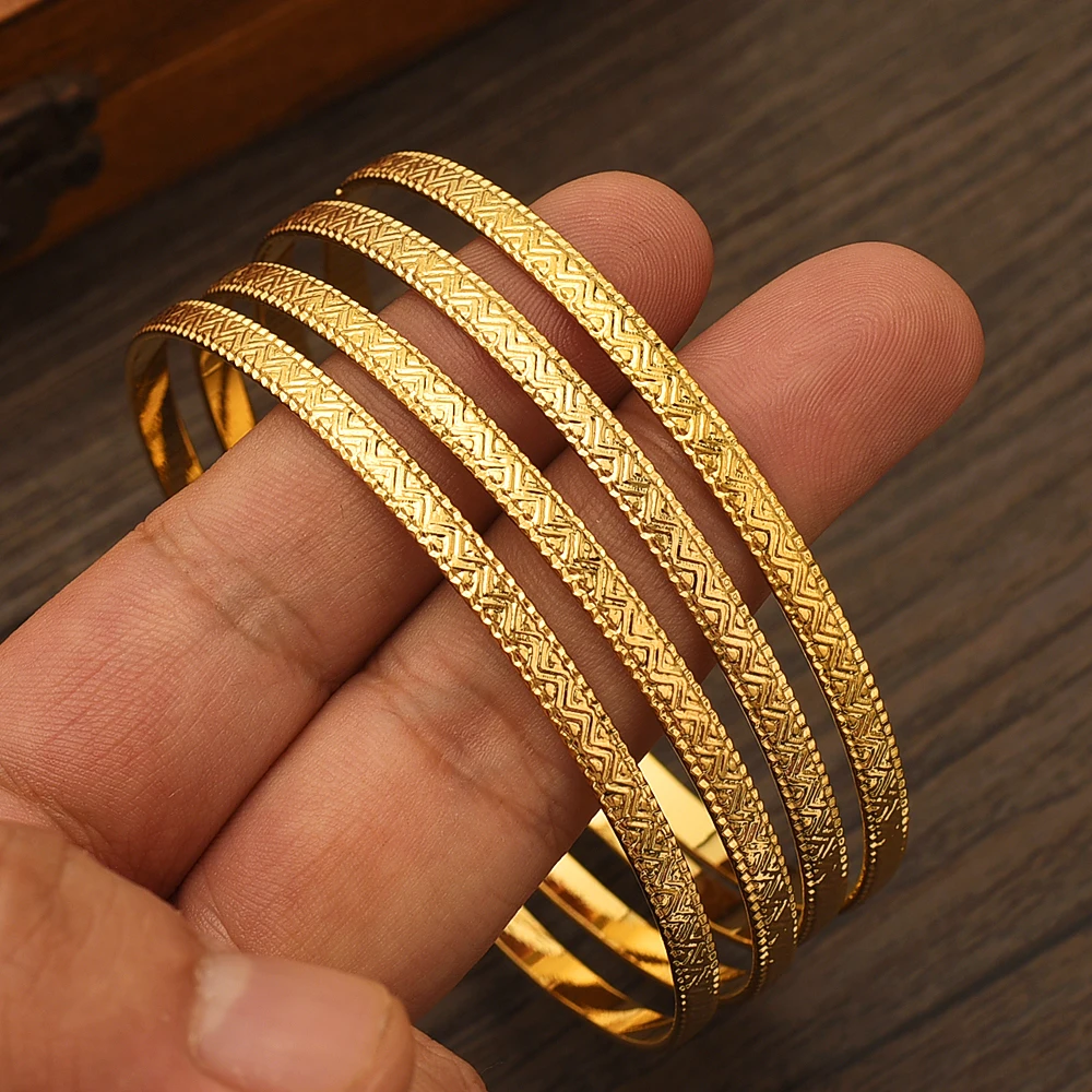 

24K 68MM Gold plated Bangles Ethiopian Africa Fashion Gold Color Bangles For Women African Bride Wedding Bracelet Jewelry Gifts