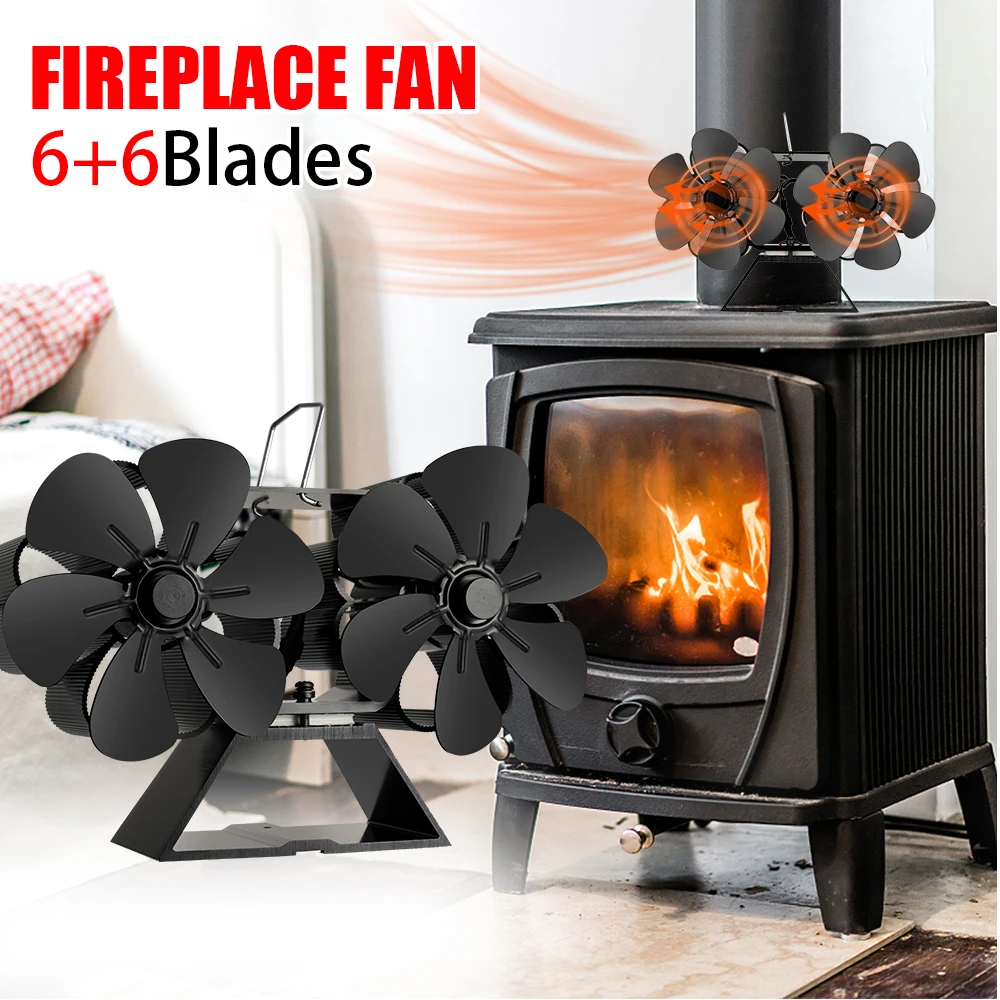 

12 Blades Double-headed Heat Powered Stove Fan Fireplace Quiet Fan Log Wood Burner Eco Friendly Efficient Heat Distribution