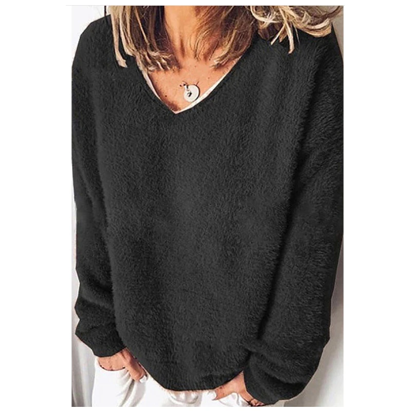 Autumn And Winter 2022 Women's V-neck Long Sleeve Knitted Casual Sweater Women's Retro Casual Loose Long Sleeve Solid Coat