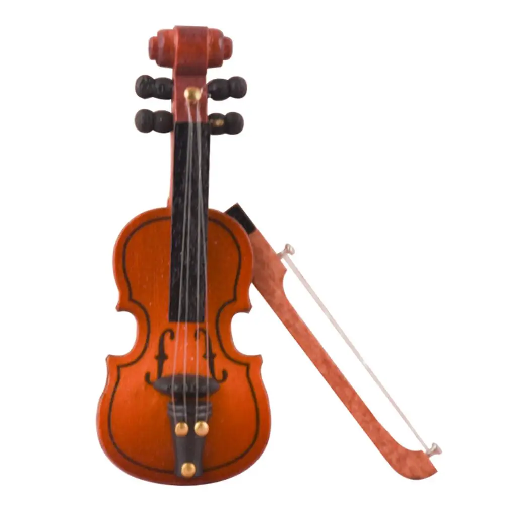 

1pc 1:12 Violin Mini Musical Instrument Dollhouse Miniatures W/ Bow Accs