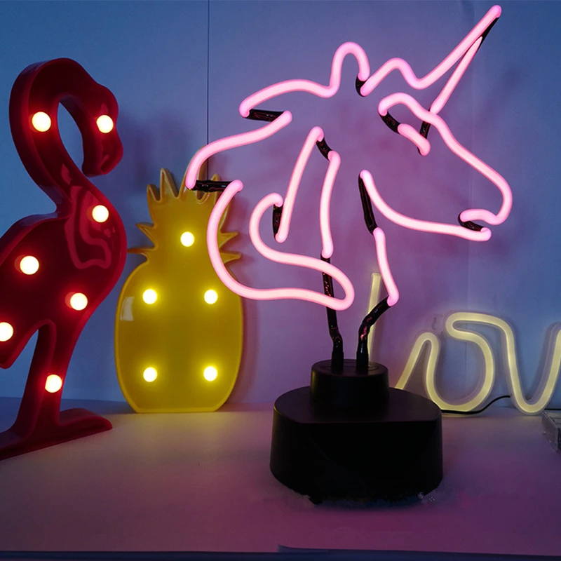 

Holiday Party Neon LED Night Light Table Lamp Home Decoration Flamingo Ice Cream Table Lamp Christmas Day Gift Glass Neon Light