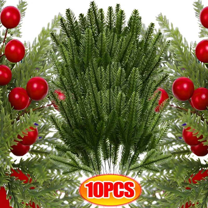 

1-10PCS Xmas Pine Needle Branches Fake Plant Christmas Tree Pine Needles New Year Decor for Home Scrapbooking DIY Gift Candy Box