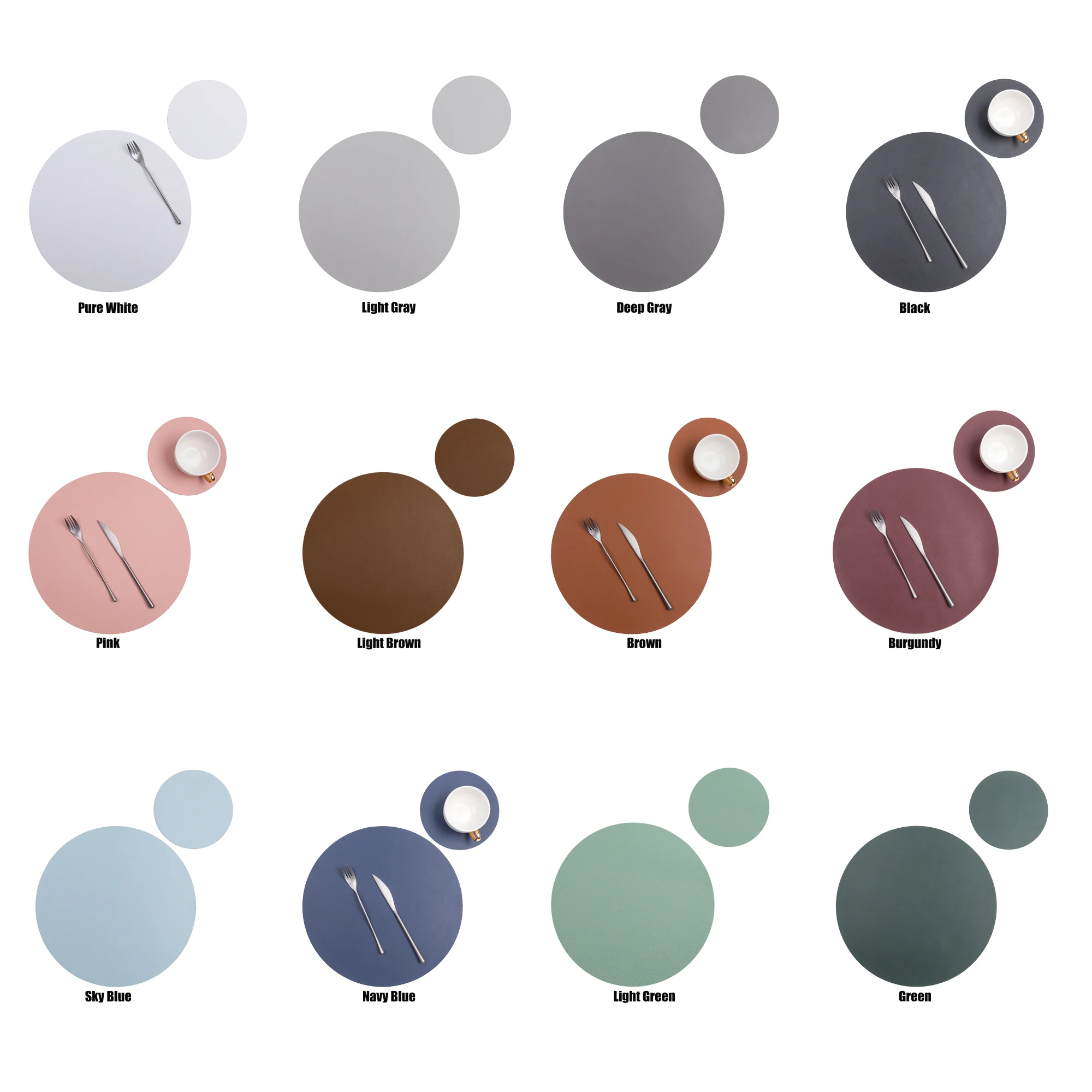 

C2 PU Leather Round Placemat Table Mat Dining Tableware Table Mat Pads Bowl Cup Coaster Placemats for Table Kitchen Accessories