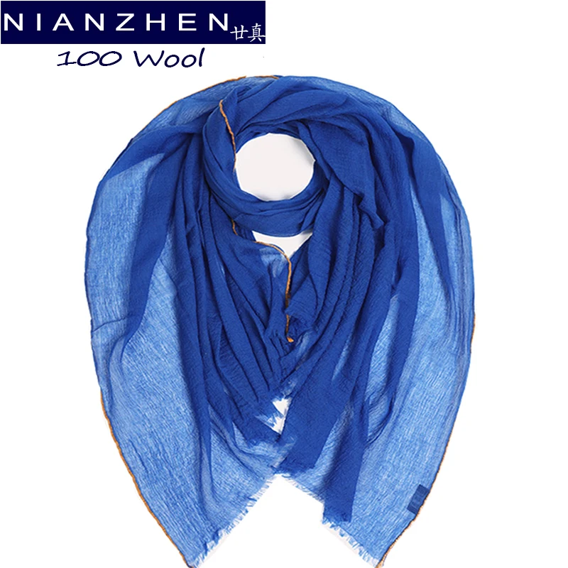 

NIANZHEN Pure Wool Pleated Plain Scarf Shawl dual-use Spring And Autumn women's 2022 New Thin Section D210017