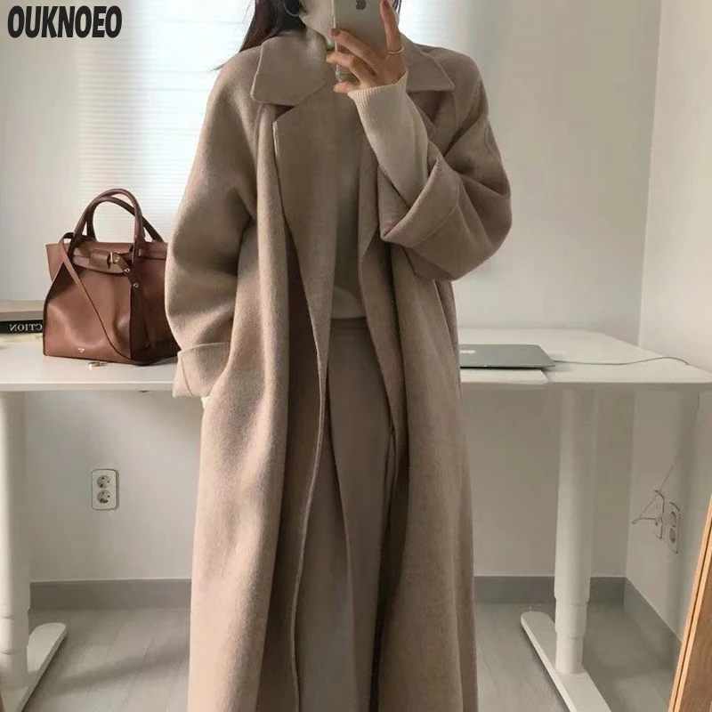 

Winter Trench Coat For Women Elegant Fashion Belt Thick Jacket Korean Long Windbreaaker Luxusy Wool Coat Autumn Clothes Woman