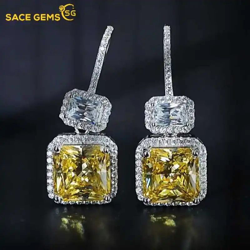 

SACE GEMS Luxury 100% 925 Sterling Silver 10*10mm High Carbon Diamond Pagoda Women Dangle Earrings for Wedding Fine Jewelry Gift