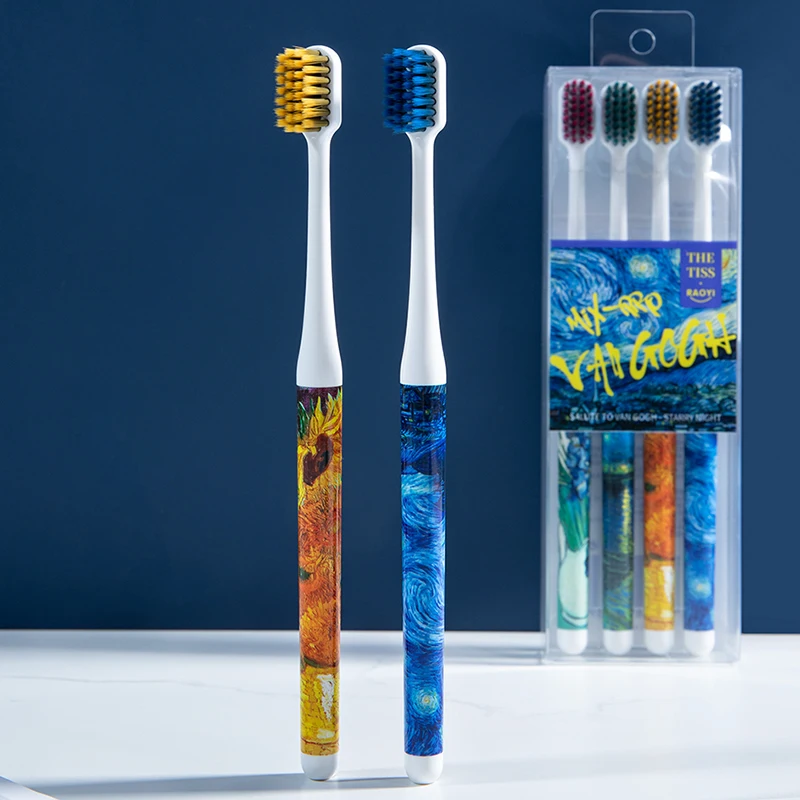 

4PC/set Adult Creative Starry Rotary Axis Printing Soft Bristle Toothbrush Home Soft Bristle Toothbrush Oral Health Care