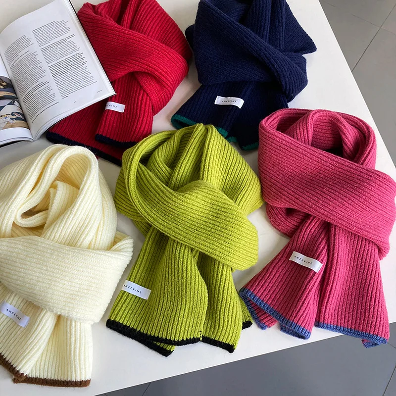 

2022 Winter Warm Knitted Long Scarves Women Shawl Solid Color Warm Scarves Female designer