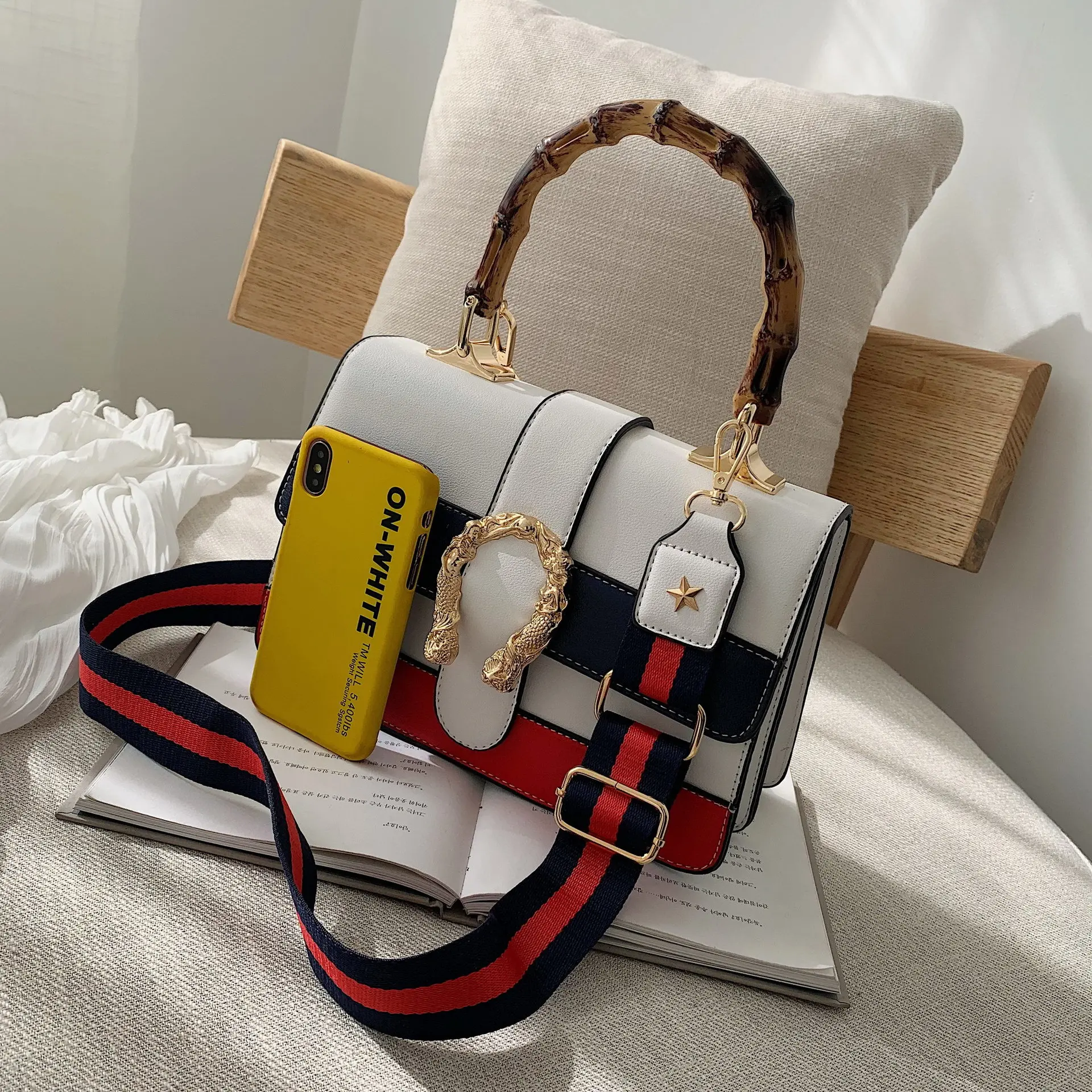 Женская Сумка Через Плечо В Стиле Ретро Модная С Цветными Блоками Широкий