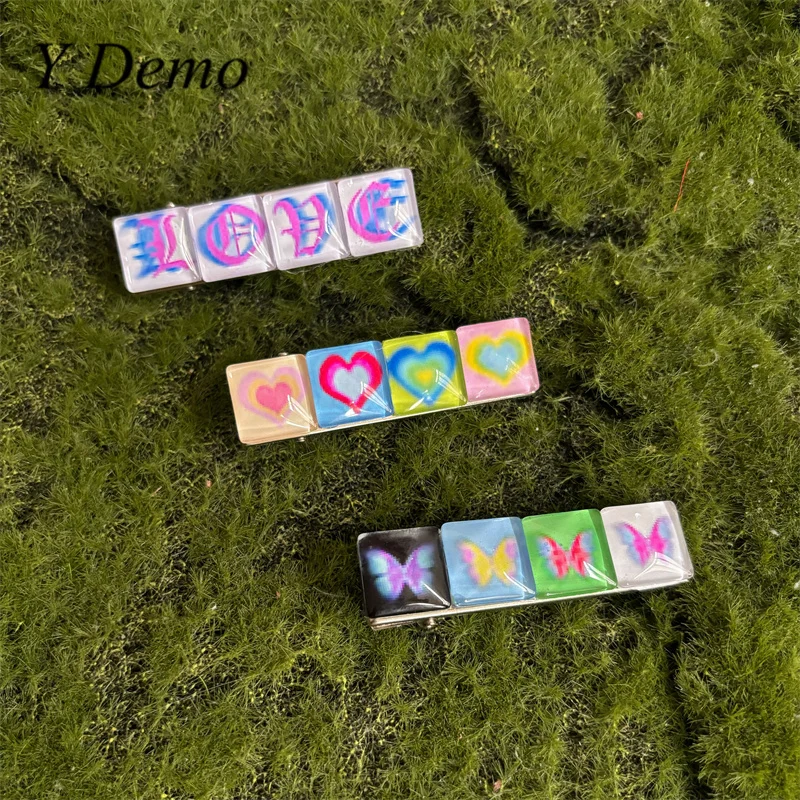 Y Demo 1 шт. Y2k Харадзюку зажим для волос с бабочкой и сердцем Женские повседневные
