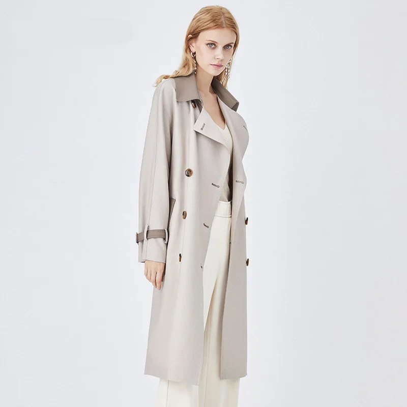 Женский Повседневный длинный тренчкот с поясом двубортная Женская ветровка 2022