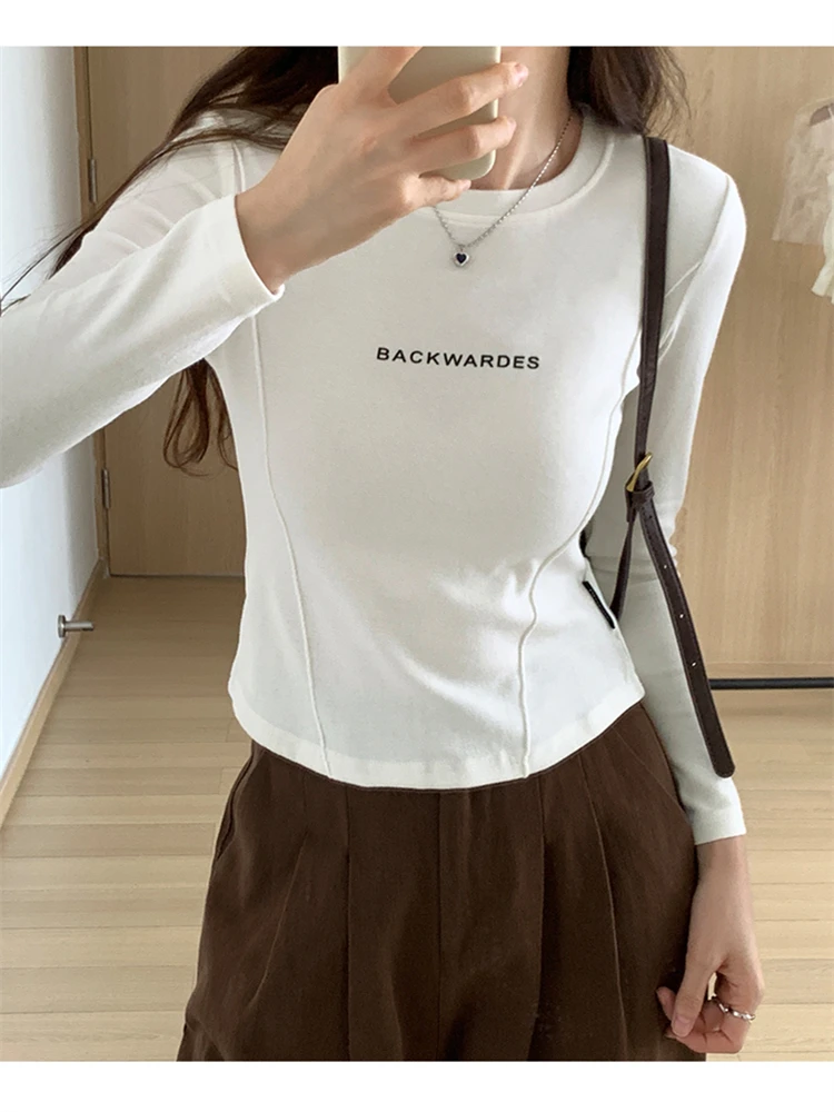 

Autumn Women T Shirt Girls T-Shirt Woman Clothes Tops Cotton Slim Tshirt Female Long Sleeve Crop Top Y2k Spring Tee Sexy White