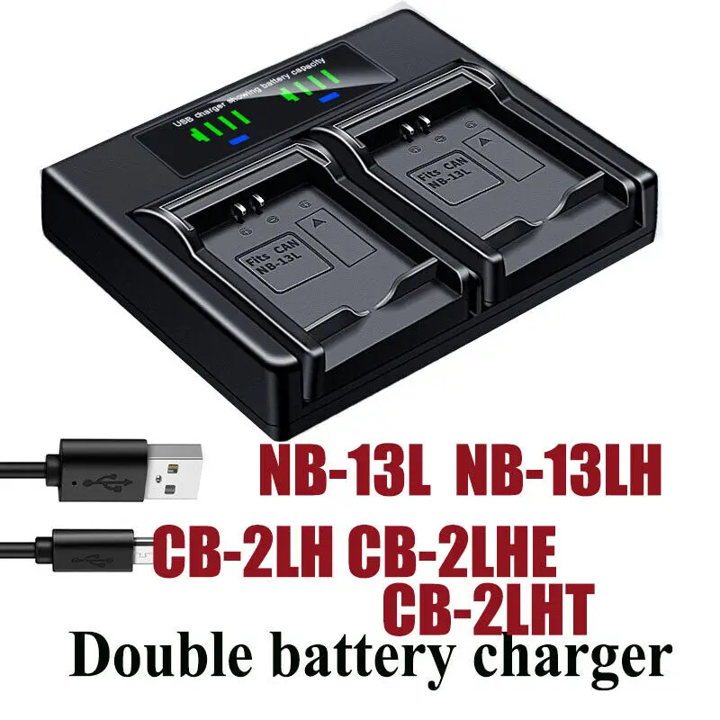 

Dual Battery Charger For Canon NB-13L 13LH CB-2LH 2LHE 2LHT G1 X Mark III