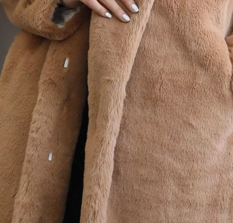 New in Fashion Faux Fur Coat Autumn Winter Women Casual Warm Slim Long Faux Mink Fur Pocket Winter Coat Women Fur Jacket y2k ves