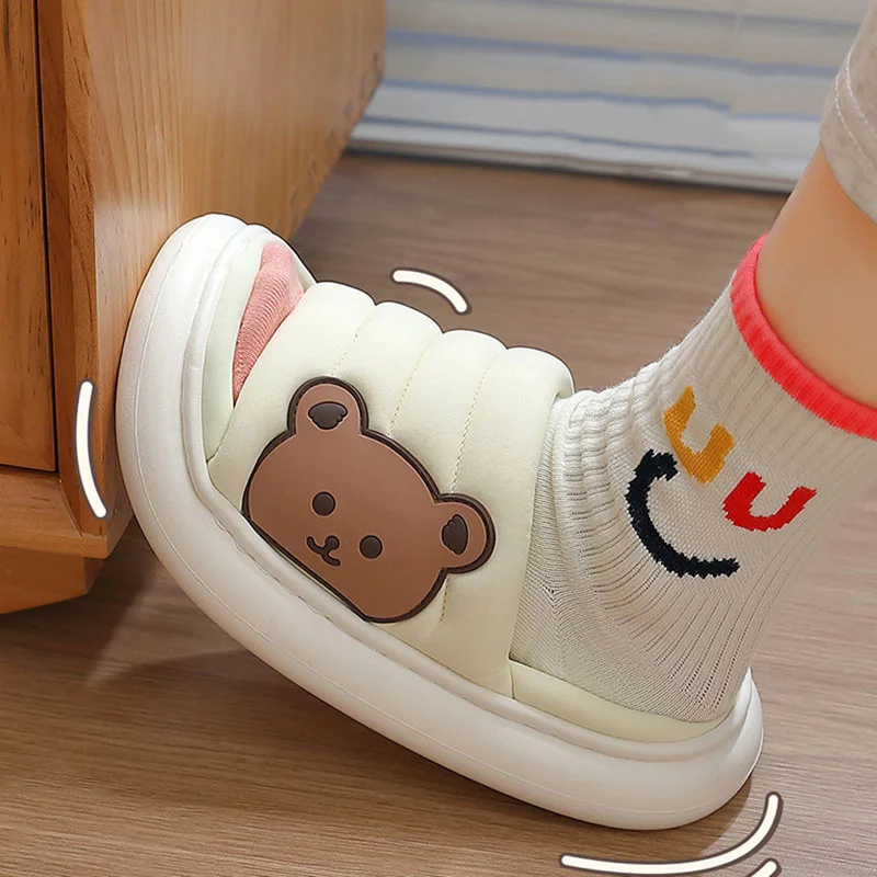 

Summer Women Man Linen Down Thick Sole Bear Slippers Indoor Flip Flops Soft Non-Slip Couple Home Sandals Slides Ladies Shoes