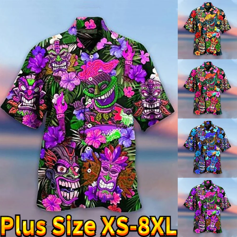 

Мужская Летняя гавайская рубашка с 3D-принтом, короткими рукавами и лацканами