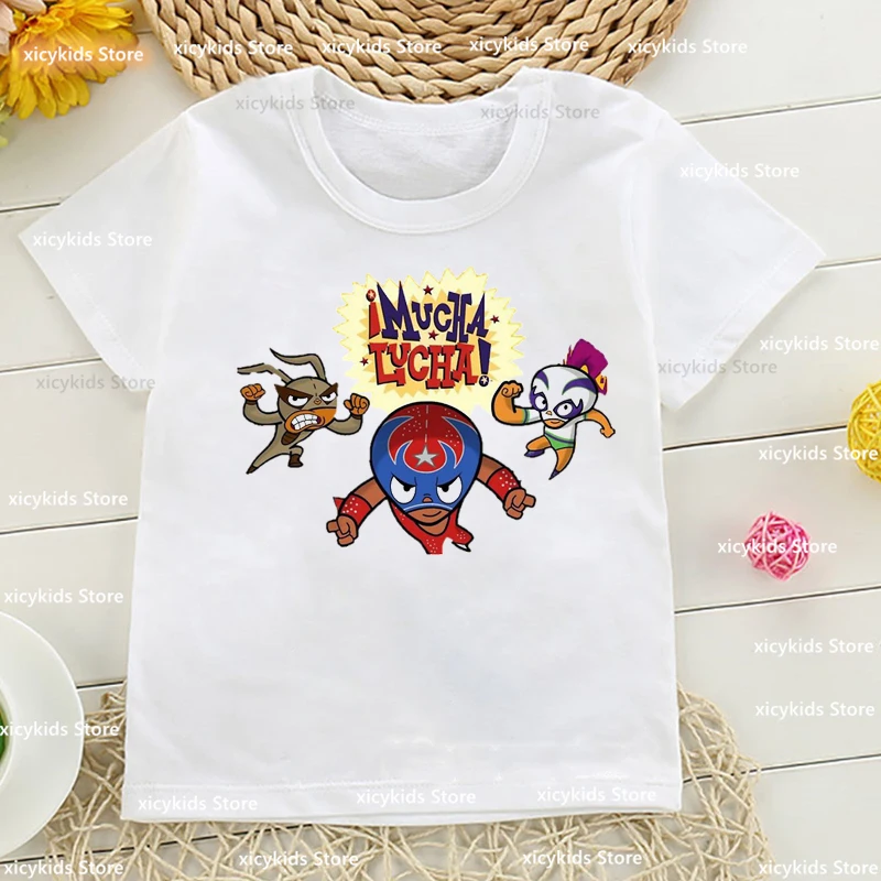 

New Hot Sale Kids Clothing Tshirt Cute Cartoon Mucha Lucha Graphic Print T-Shirt For Boys Fashion Casual Boy Clothes Baby Tshirt