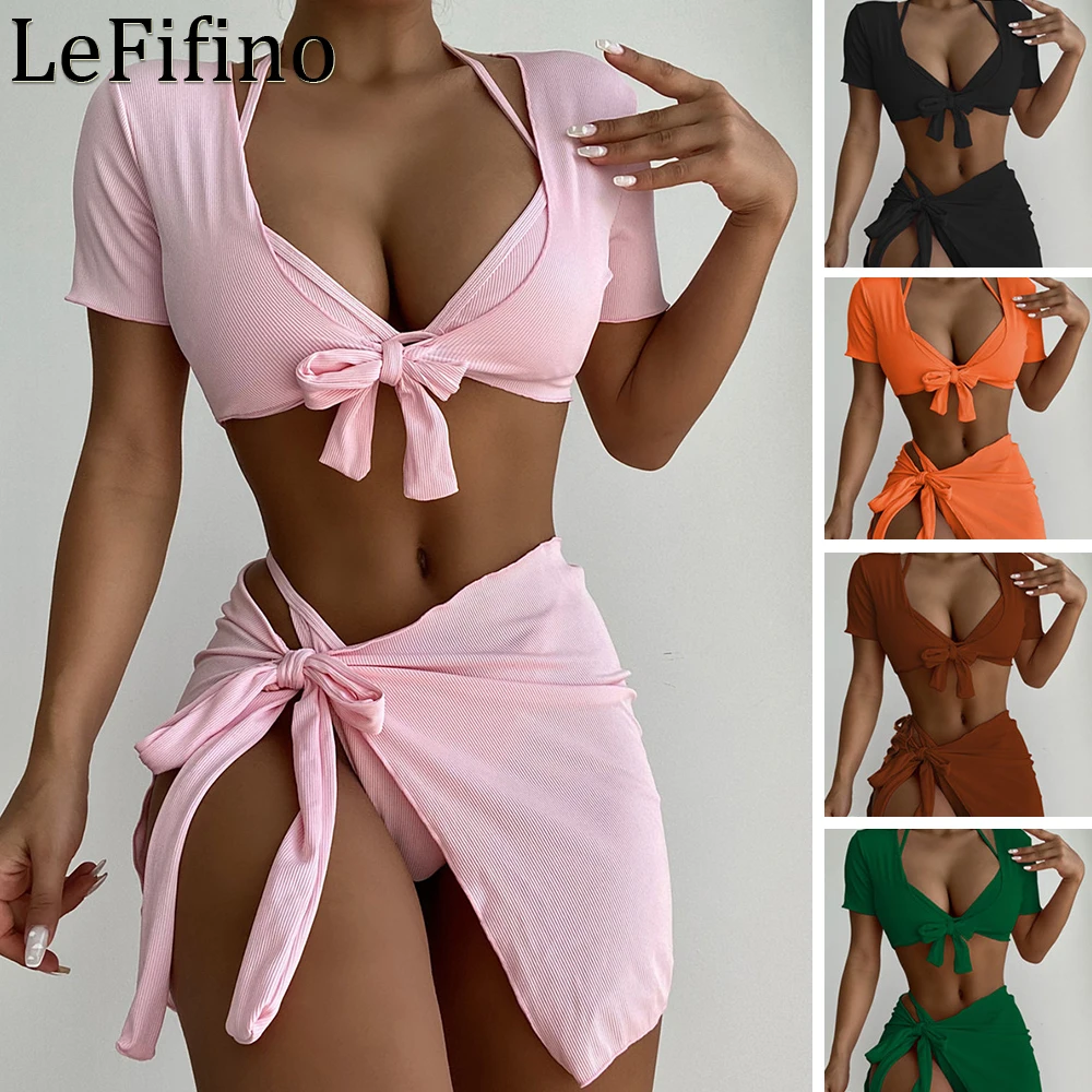 

Модный летний новый однотонный раздельный комплект из четырех предметов, Стильные пляжные костюмы, женские весенние бикини