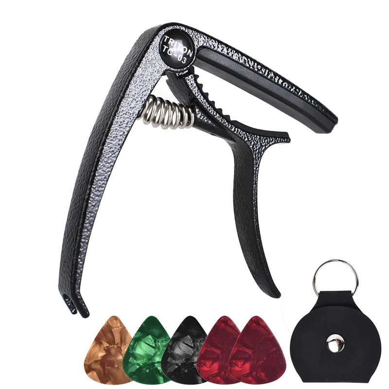 

New Upgrade Zinc Alloy Quick-Change Capo for Acoustic and Electric Guitars with 5 Picks for Free, Guitar Accessories