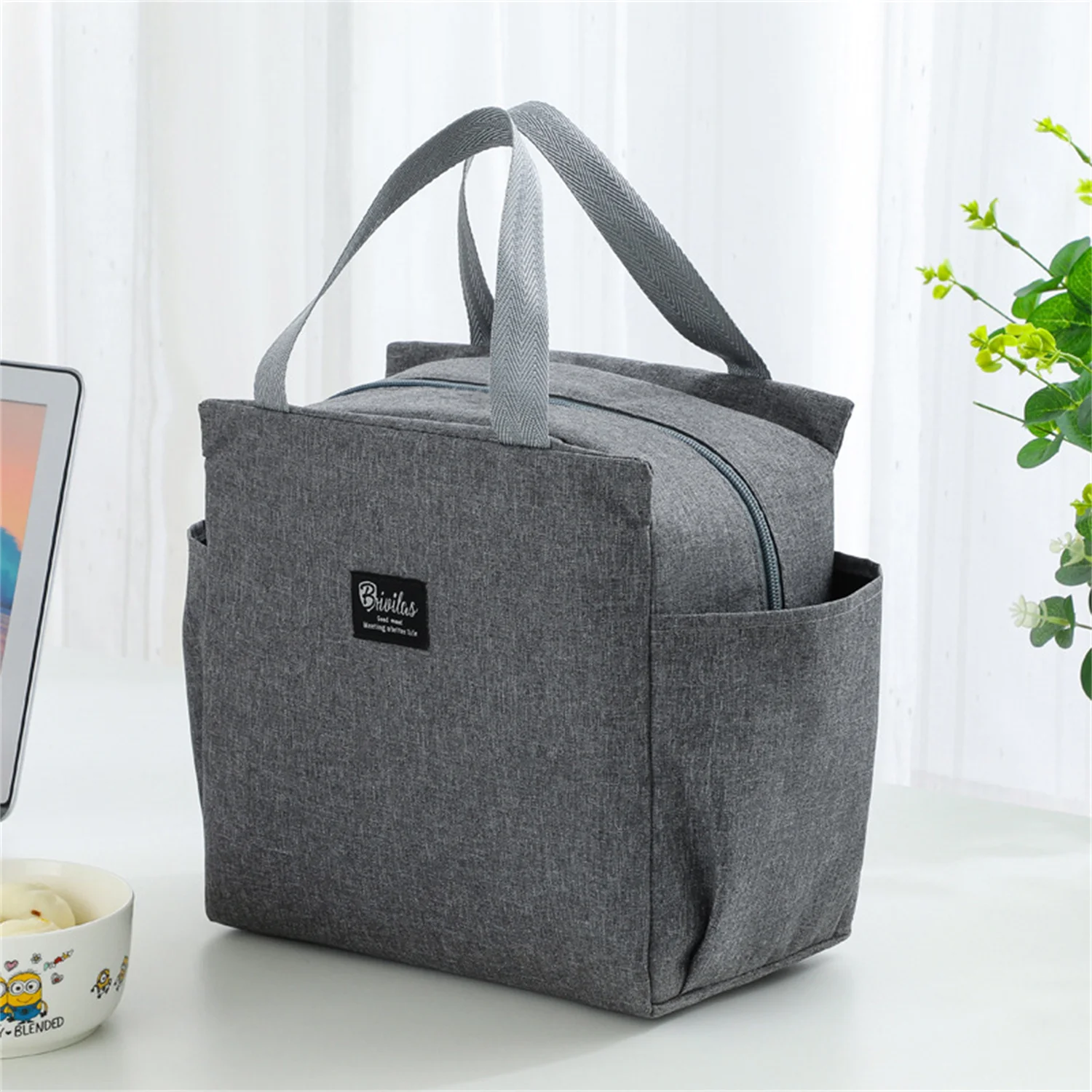 

Handheld Insulated Lunch Bag Two External Pockets Insulation Cooler Lunch Box Bento Bag Unisex Outdoor Fresh-Keeping Totes