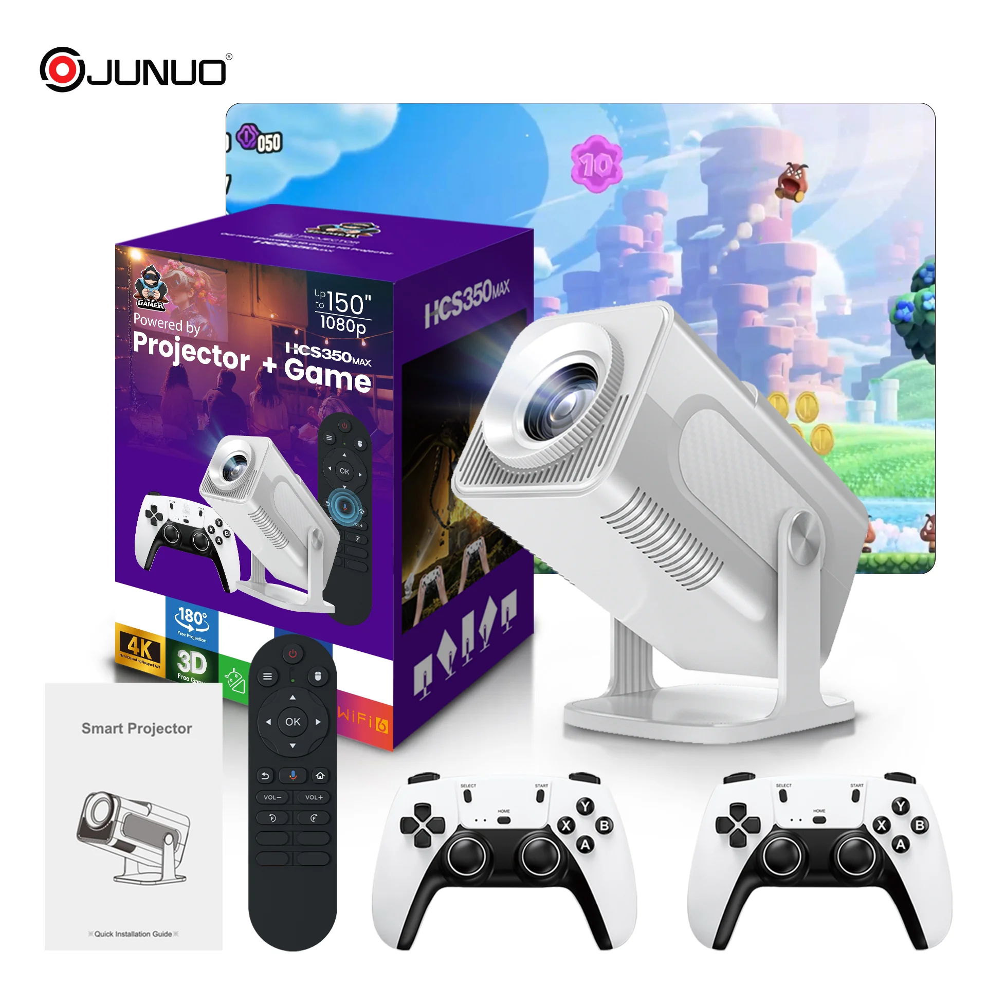 Фото Игровой проектор UBISHENG 4K Android Wi-Fi6 Allwinner H713 BT5.0 1080P Кино Открытый портативный проектор №1