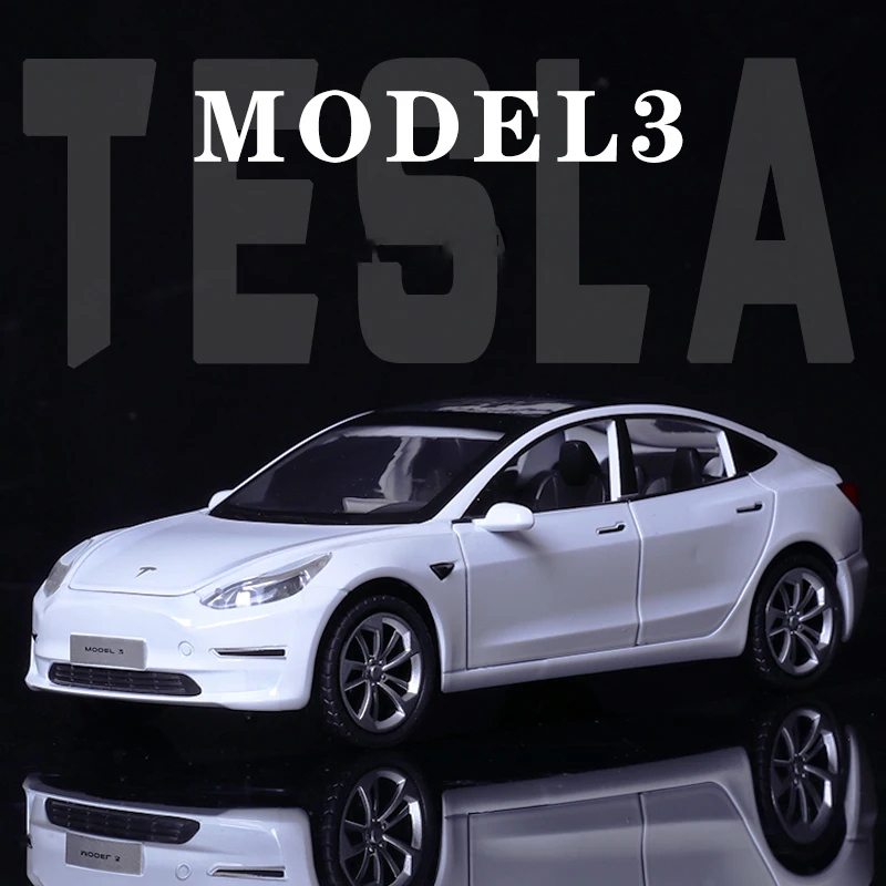 

New 1/24 Scale Tesla Model3 Alloy Model Car Metal Diecast Toy Car Simulation Sound & Light Collection Toy For Children Kids Gift