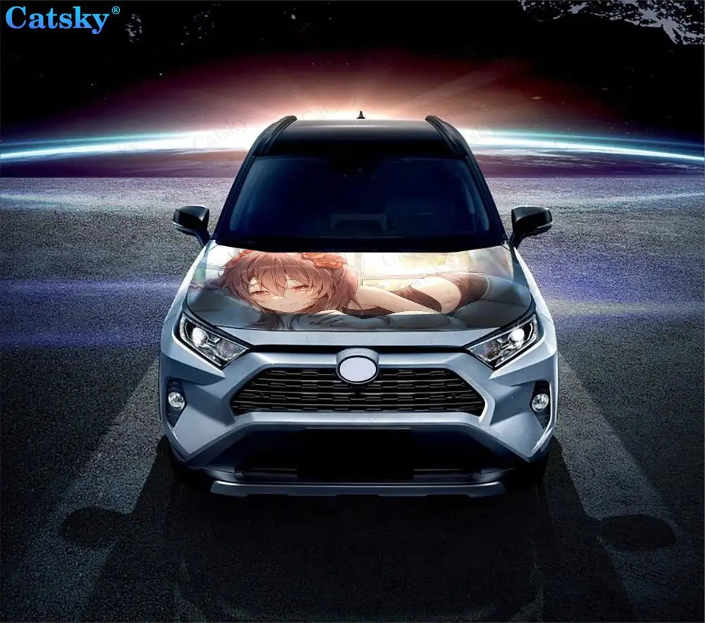 Виниловые наклейки на капот автомобиля Ху Тао (Genshin Impact) виниловая пленка крышку