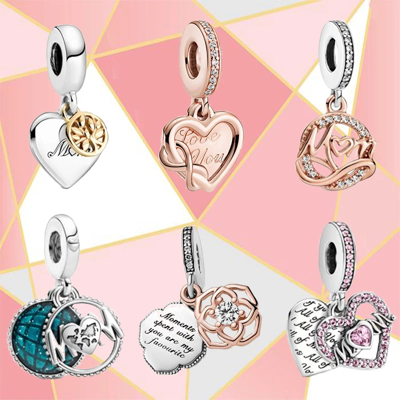 

2021 New Mother's Day Series 925 Sterling Silver Two-tone Rose Heart Pendant, Suitable For Original Diy Jewelry For Girls